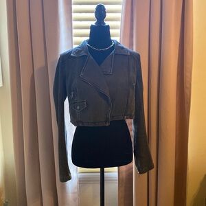 Free People cropped gray denim moto jacket